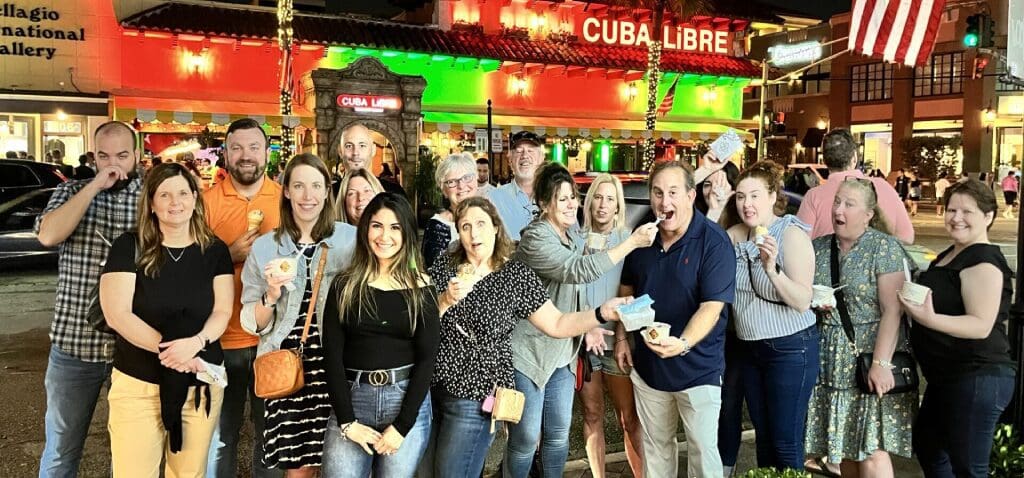 A group of People taking a Picture in Front of a Restaurant